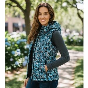 OUTDOOR‎ RESEARCH Aria Print Hooded Down Puffer Vest Sz M Winter Travel Gorpcore